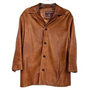 VTG ANDREW MARC Brown Soft Leather Button Up Classic Long Jacket Coat Men's XL